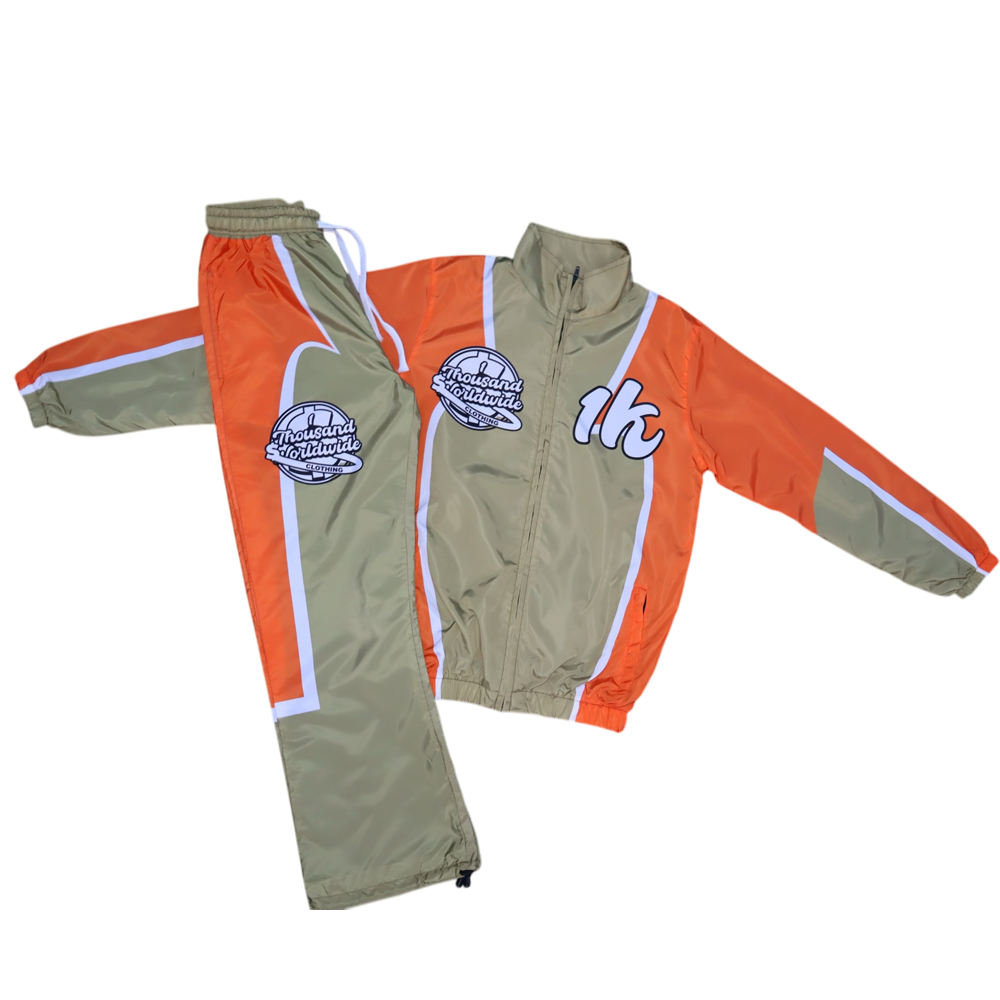1K Worldwide Windbreaker Flared Set (Tan/Orange)