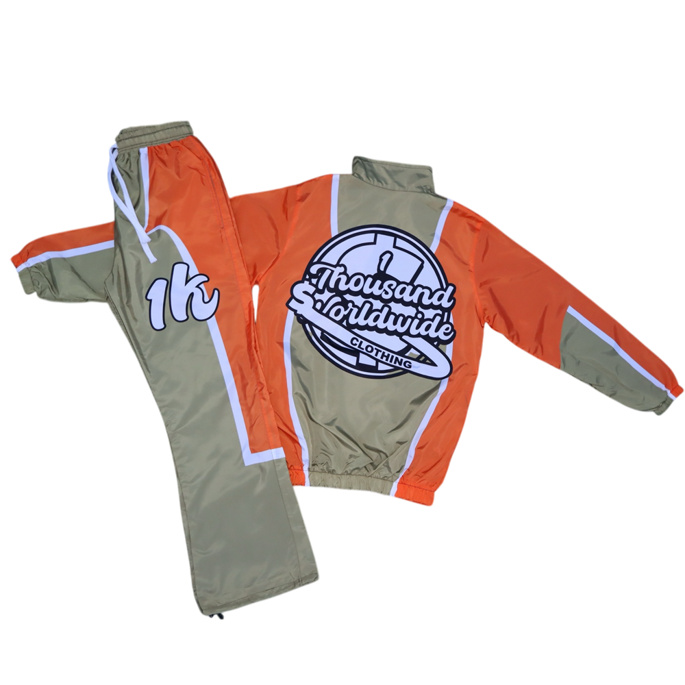 1K Worldwide Windbreaker Flared Set (Tan/Orange)