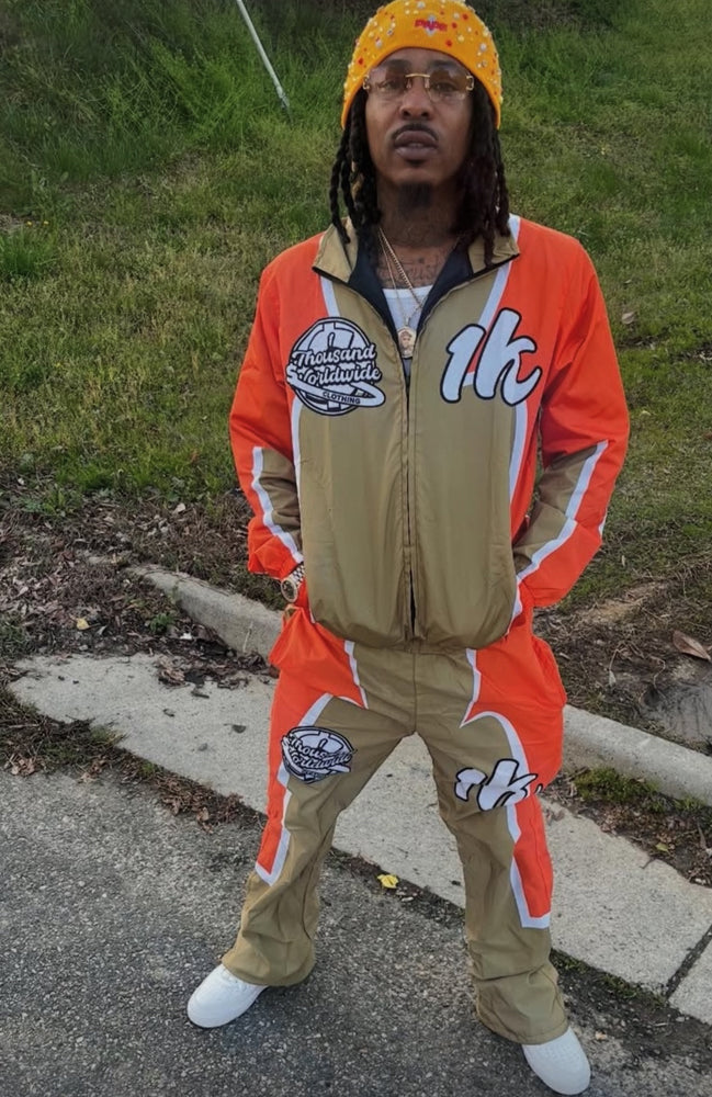 1K Worldwide Windbreaker Flared Set (Tan/Orange)
