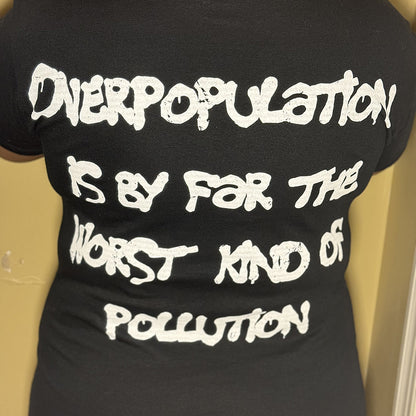 unisex urban street wear brand, overpopulation shirt with American girl close up, black shirt, back,1THOUSAND,1THOUSAND CLOTHING,