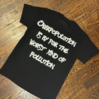 unisex urban street wear brand, overpopulation shirt with American girl close up, back floor,1THOUSAND,1THOUSAND CLOTHING,